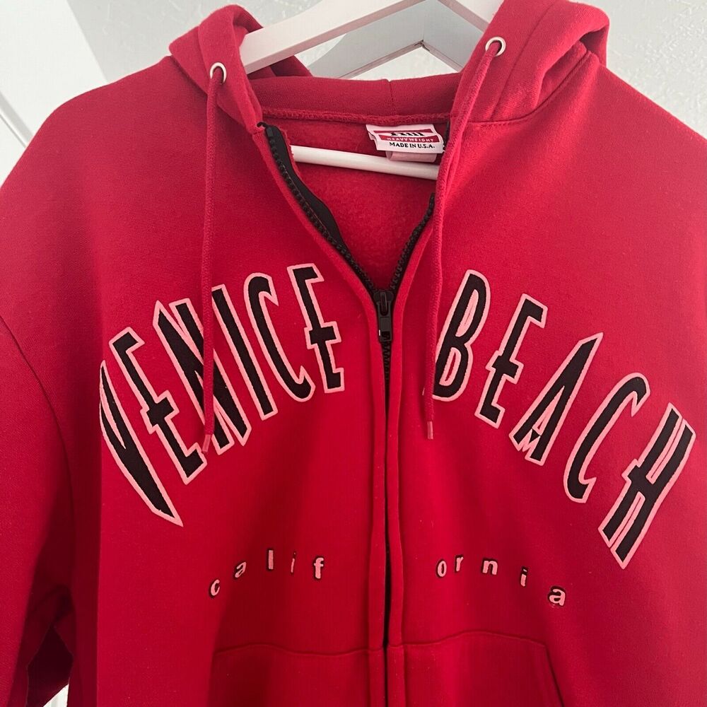 Hill Heavy Weight Made In USA Zip Up Hoodie Venice Beach Red Women Size S - Picture 3 of 9